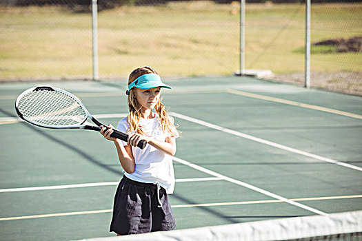 女孩,玩,网球,晴天,球场