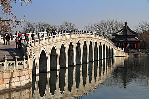 北京颐和园十七孔桥,廓如亭