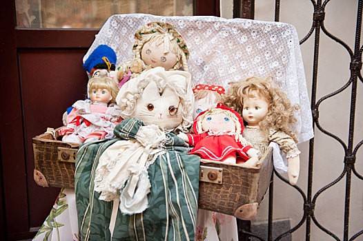 复古,娃娃,玩具,收集,卧,老,手提箱,玩偶,装饰,波兰,无人