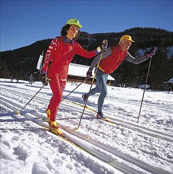男人,女人,伴侣,越野滑雪,冬天,雪,休假,假日