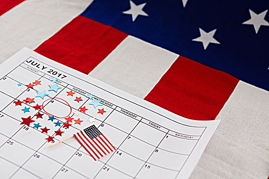 日历,星形,装饰,美国国旗,七月