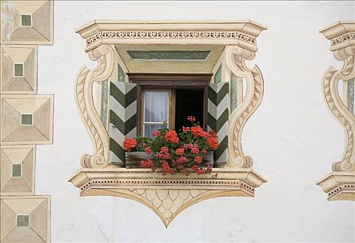 历史,窗户,装饰,五彩釉雕,恩加丁,瑞士,欧洲