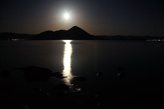 岛屿,湖,月光