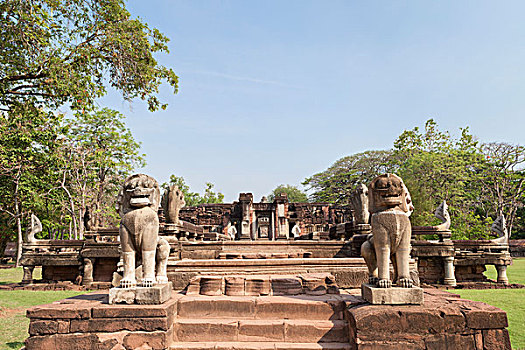 狮子,雕塑,保护,桥,庙宇,泰国,亚洲