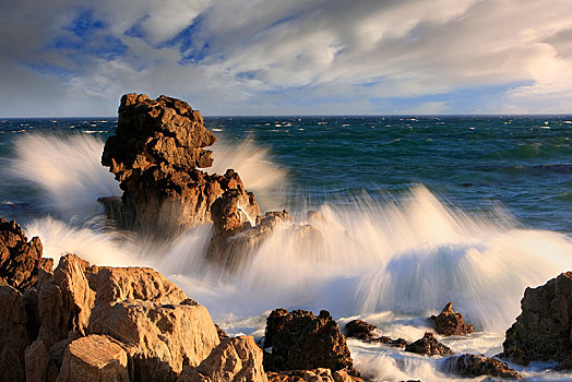 海浪,浪花,溅,岩石上,海洋,波浪,佛蒙特州,南非,非洲