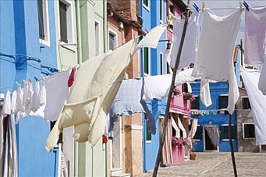 洗衣服,悬挂,户外,布拉诺岛,威尼斯,意大利