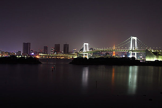 彩虹桥,夜晚,东京塔,背景,东京,日本