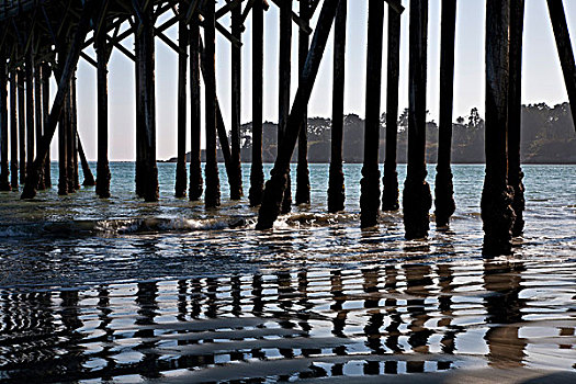 水,下面,木质,码头,加利福尼亚,美国