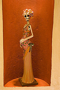 墨西哥,圣米格尔,小,雕塑,骨骼,衣服,亡灵节,庆贺