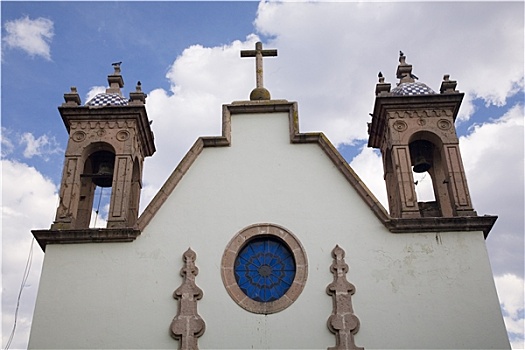 白色,砖坯,教堂,尖顶,莫雷利亚,墨西哥