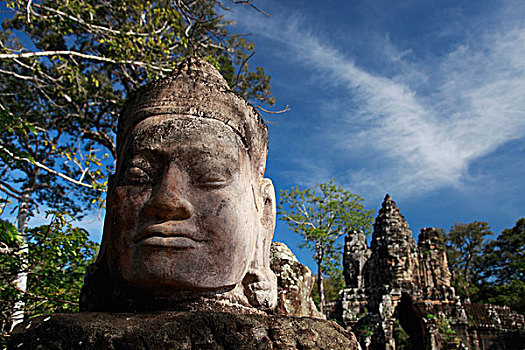 石刻,神,巴扬寺,背景,吴哥窟,柬埔寨