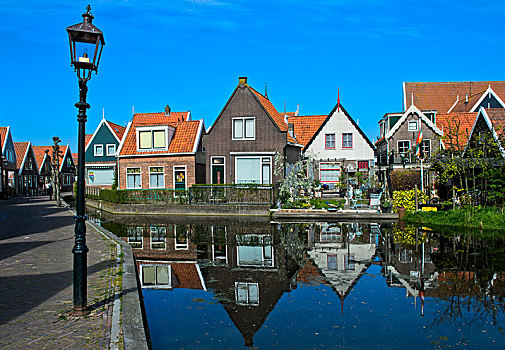 房子,小,水道,倒影,沃伦丹,北荷兰省,荷兰,欧洲