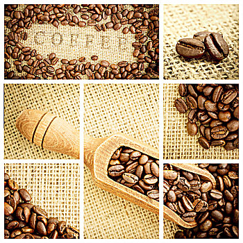 木质,铲,满,咖啡豆
