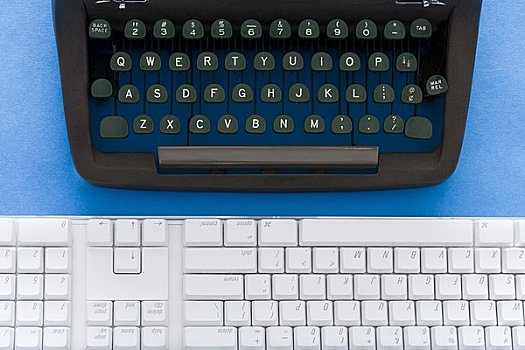 老,打字机,现代,键盘