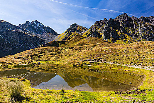 山,山脉,反射,水塘,秋天,格拉鲁斯,阿尔卑斯山,瑞士