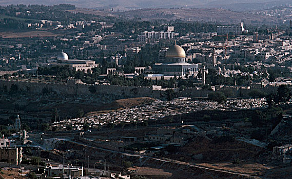俯拍,清真寺,城市,耶路撒冷,以色列