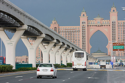 阿联酋,迪拜,交通工具,靠近,亚特兰蒂斯酒店,高架路