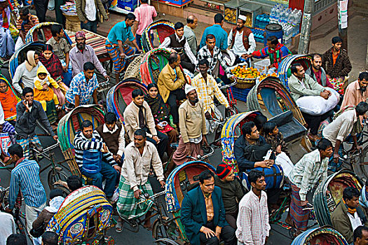 人力车,交通,街道,穿过,达卡,孟加拉,亚洲