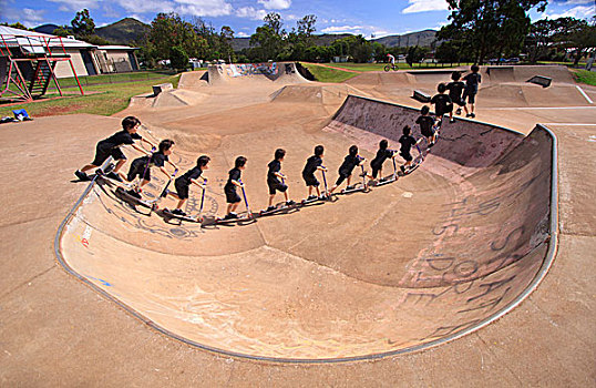 滑板,公园,流行,地点,孩子,玩,小,城镇,钟点,西部,昆士兰,澳大利亚