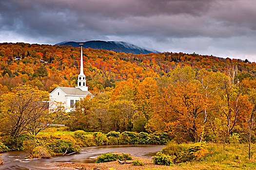 秋天,教堂,佛蒙特州,美国