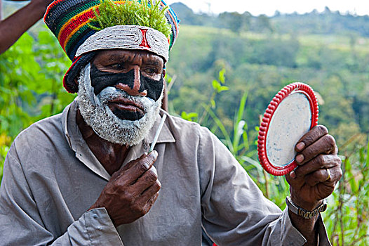 男人,向上,彩色,庆贺,传统,唱歌,高地,巴布亚新几内亚,美拉尼西亚