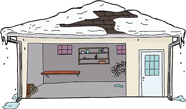 雪,融化,房顶,打开,车库