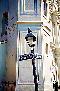 路灯柱,正面,大教堂,法国区,新奥尔良,路易斯安那,美国
