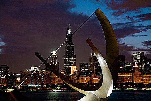 芝加哥,天文馆,日晷,黄昏