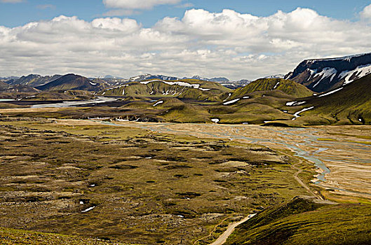 流纹岩,山峦,河,兰德玛纳,自然,自然保护区,高地,冰岛,欧洲