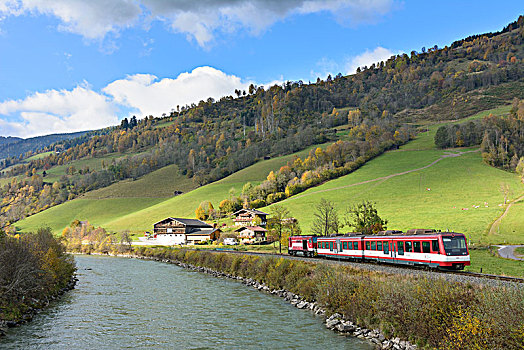 列车,车站,河,萨尔察赫河,萨尔茨堡,奥地利