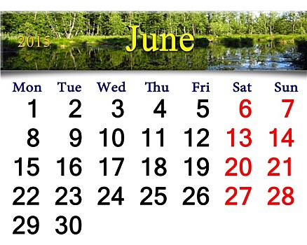 日程,六月,图像,树林,湖