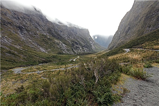 山,山脉,道路,新西兰