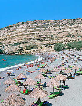 海滩,洞穴,马塔拉,克里特岛,希腊