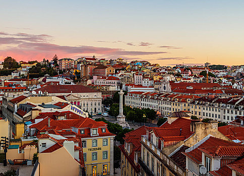 风景,美景,房子,背影,红色天空,里斯本,葡萄牙,欧洲
