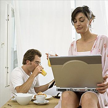 伴侣,早餐,笔记本电脑