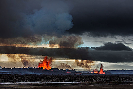 火山,喷发,裂缝,靠近,冰岛,八月,北方,岩浆