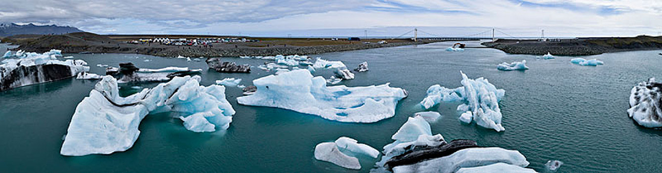 全景,冰山,水中,天空,冰岛