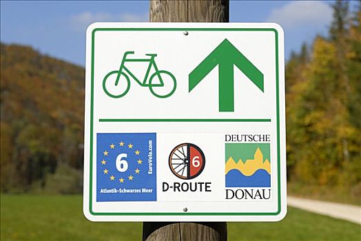 标志牌,多瑙河,自行车,走,小路,巴登符腾堡,德国,欧洲
