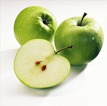 一个,一半,两个,澳洲青苹果,苹果