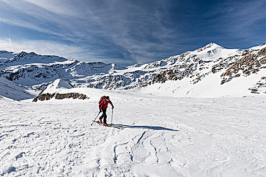 滑雪,向上,后面,国家公园,阿尔卑斯山,南蒂罗尔,特兰提诺阿尔托阿迪杰,意大利,欧洲