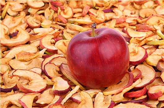 一个,成熟,红苹果,躺着,大,数量,干燥,苹果