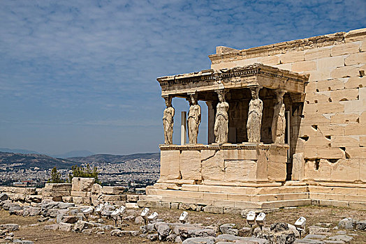 伊瑞克提翁神庙,庙宇,女像柱,门廊,卫城,雅典,希腊,欧洲
