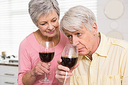 老年,夫妻,喝,红酒