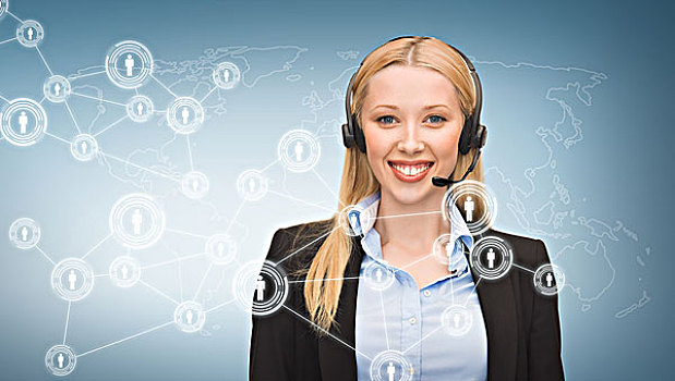 商务,沟通,科技,呼叫中心,女性,接线员,耳机,虚拟,显示屏