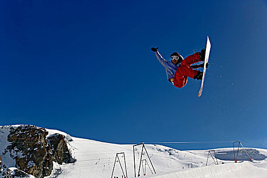 滑雪板玩家,跳跃,策马特峰,瑞士,肖像权