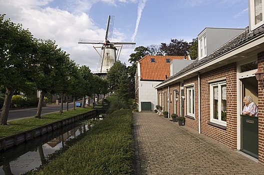 女人,入口,乡村,威廉斯塔德,荷兰南部,荷兰