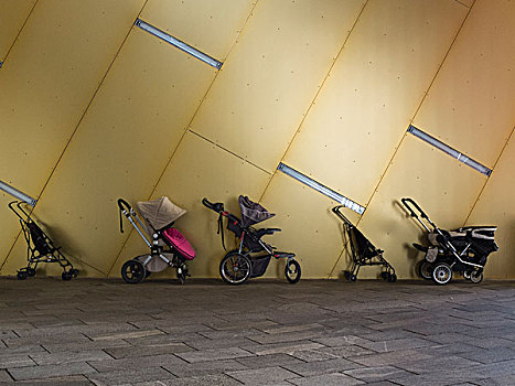 排,停放,折叠式婴儿车,房子,哥本哈根,丹麦