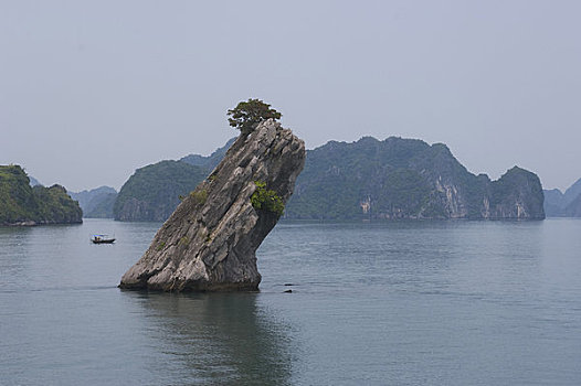 北越,靠近,海防,下龙湾,石灰石,喀斯特地貌,山峦,薄雾,蟾蜍,小岛,石头