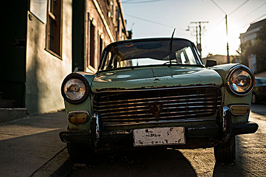老爷车,停放,街上,瓦尔帕莱索,智利