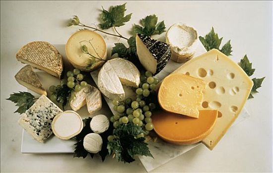 种类,奶酪,静物,绿葡萄